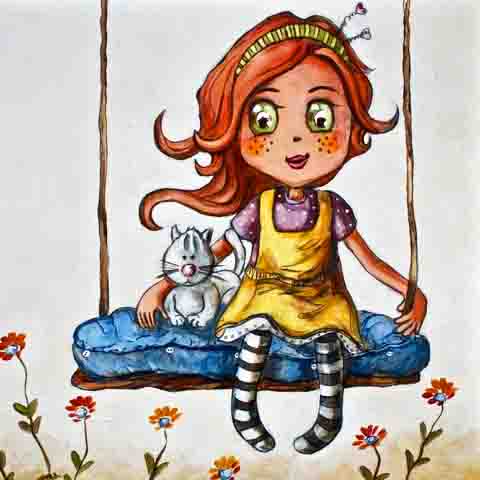 DE214 Wall décor art photographic oil on canvas pop art girl on swing